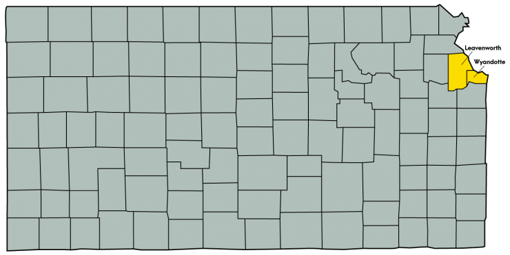 Kansas Map Featuring the following counties: Leavenworth and Wyandotte 